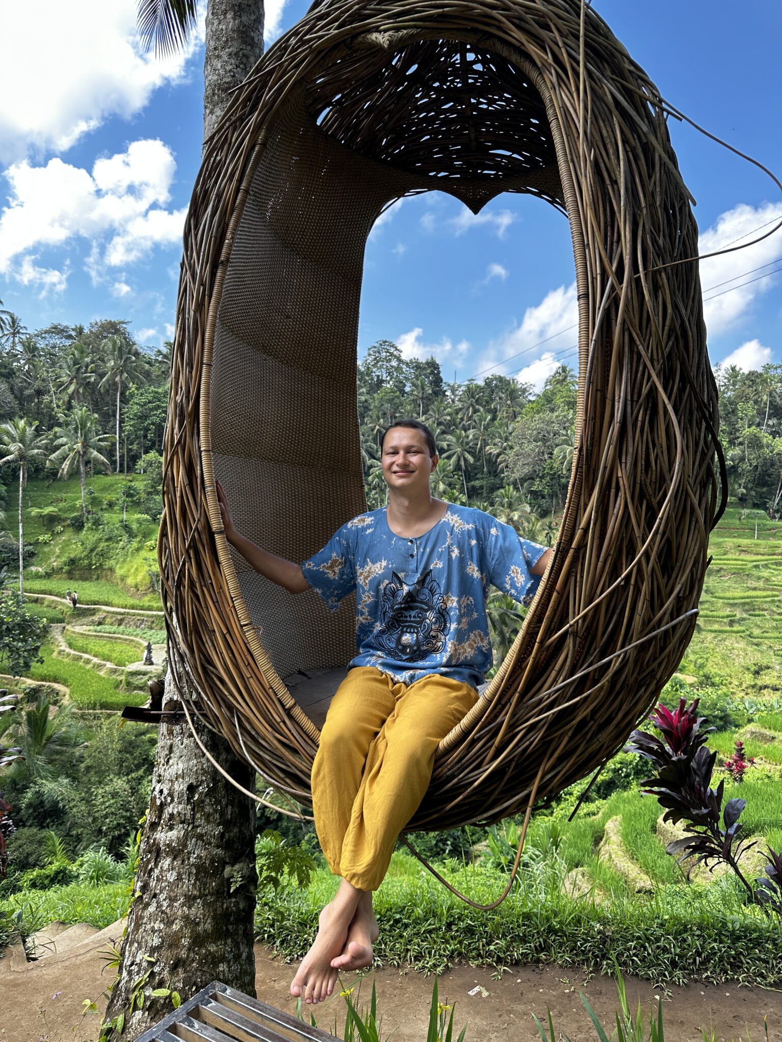 A peaceful moment inside a beautifully crafted bamboo nest in Tegallalang
