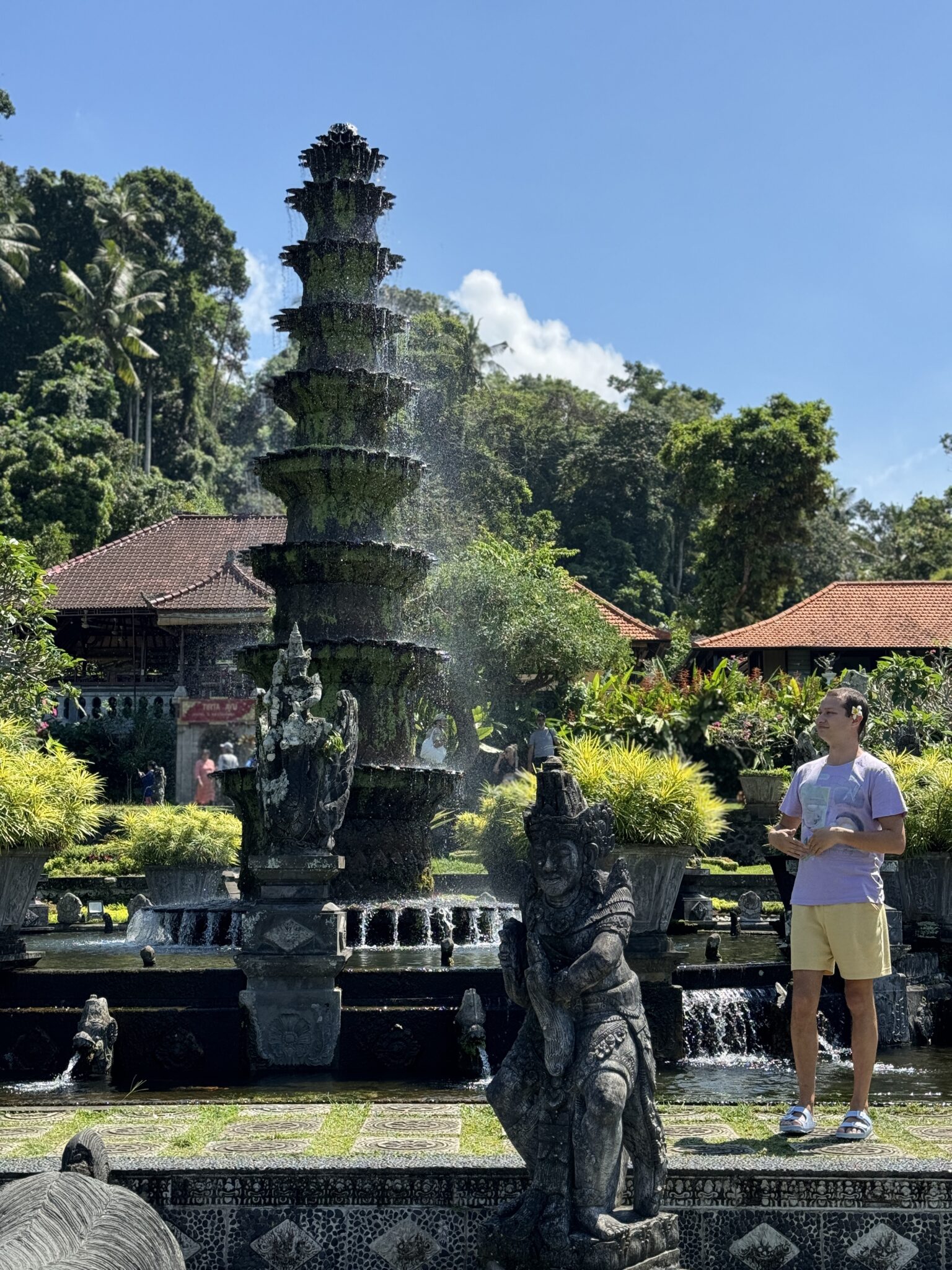 The majestic tiered fountain at Tirta Gangga Water Palace