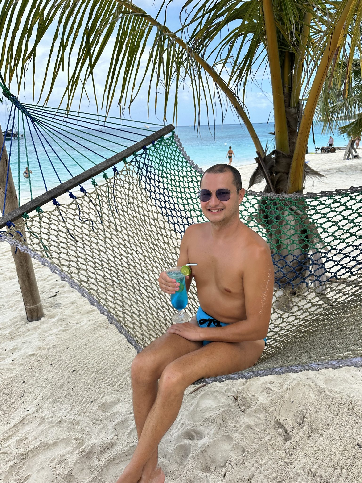 Courageous Wanderer sipping his Blue lagoon in Kendwa